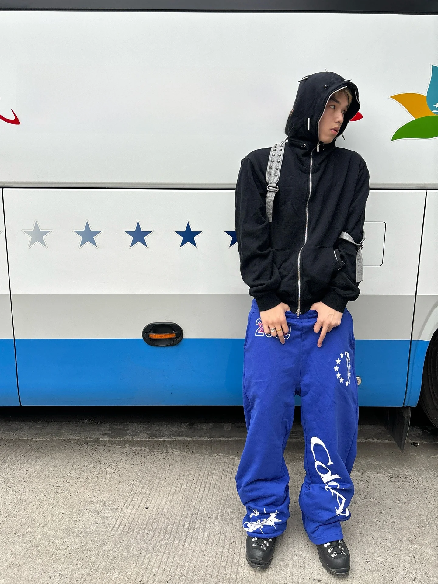 

American Street Retro 200E Ya Huan Scorpion Print Blue Loose Straight Leg Sweatpants Unisex Casual Versatile Long Trousers