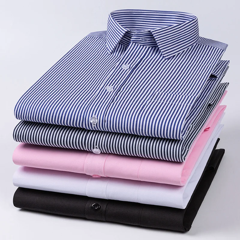 S~8XL Plus Size Men\'s Formal Shirt Long Sleeve Solid Color Stripe Anti-wrinkle Non-ironing Fashion Business Office Men Wear