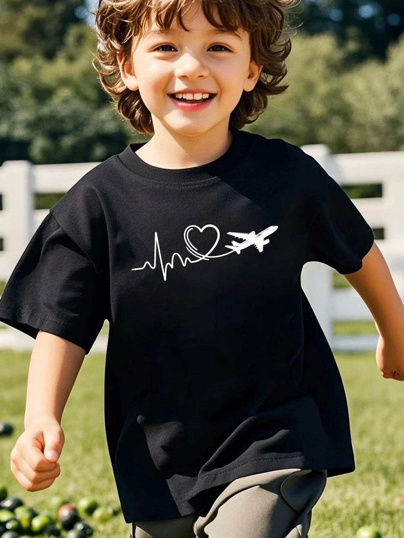Kids Family Matching T Shirt Airplane Heart Electrocardiogram Print Short Sleeve Cotton Tops For Boys Girls Daily Casual Outfit