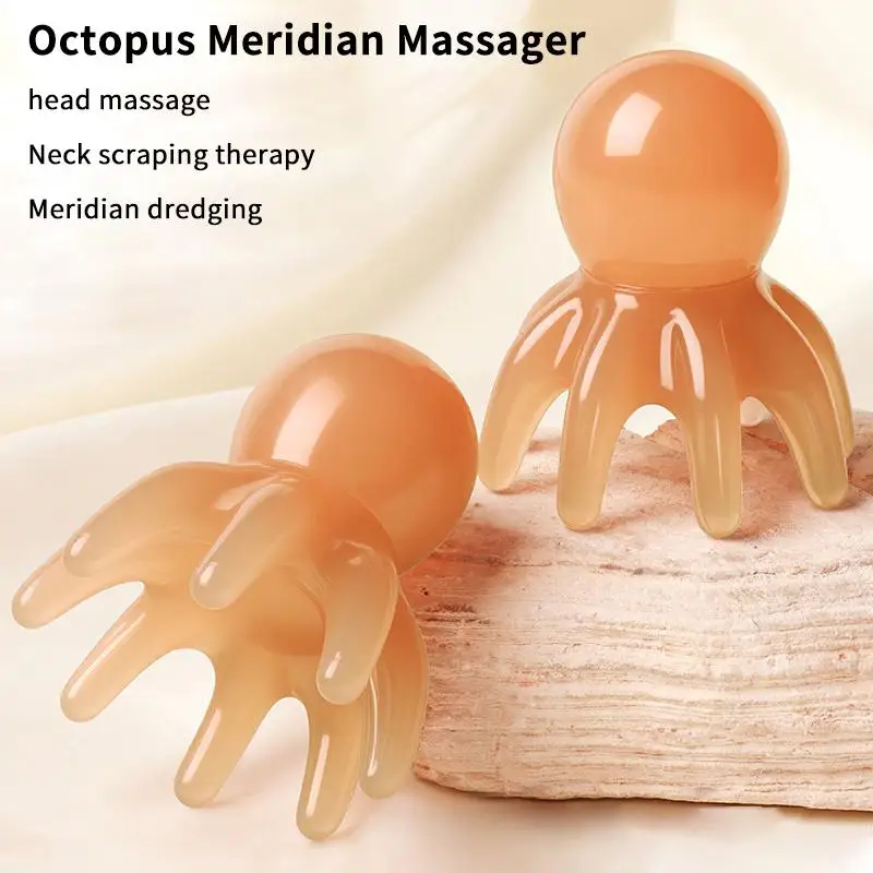 1/2 Stück rosa Harz-Oktopus-Kopfhautmassagekamm zur Stresslinderung und zur Freisetzung der Meridiane, ideal für die tägliche Haarpflege zu Hause. – Detail 2