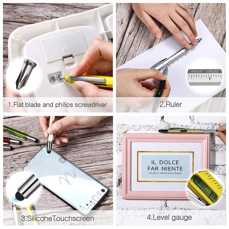 40Pcs Multifunction Ballpoint Pen With Modern Handheld Tool Measure Ruler Screwdriver Touch Screen Stylus Spirit Level