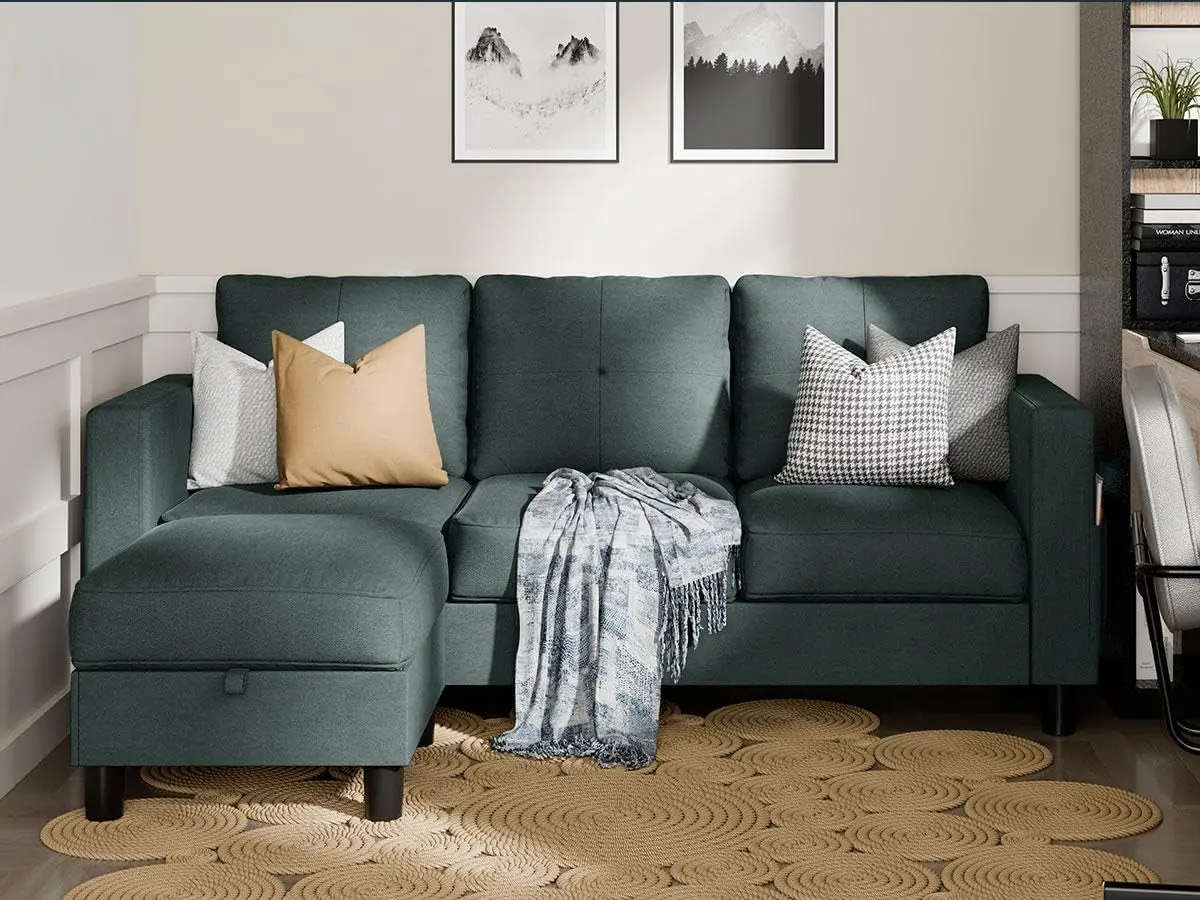 tt-Convertible L-Shaped Sectional Couches for Living Room, Space-Saving 3-Seat Couch for Small Apartments , Customized-