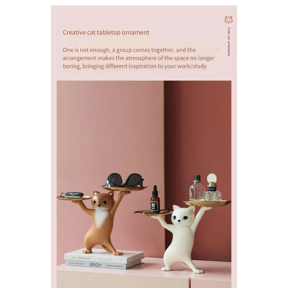 

Creative cartoon sand sculpture enchanting cat ornament living room entrance key storage desktop tray housewarming gift