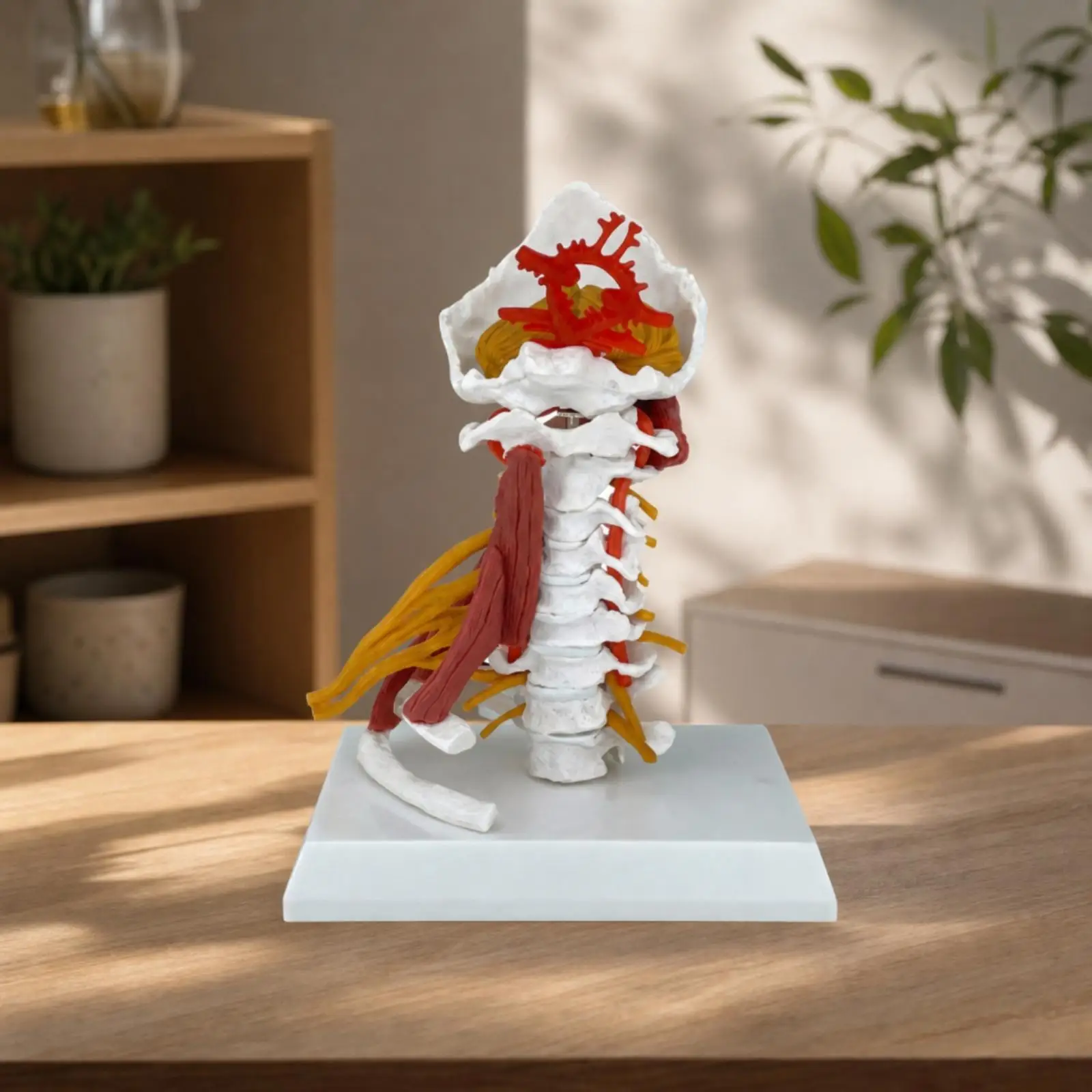 Human Spine Anatomical Model Life Size Neck Vertebrae with Muscle Nerve Markings on Rectangular Base for Study