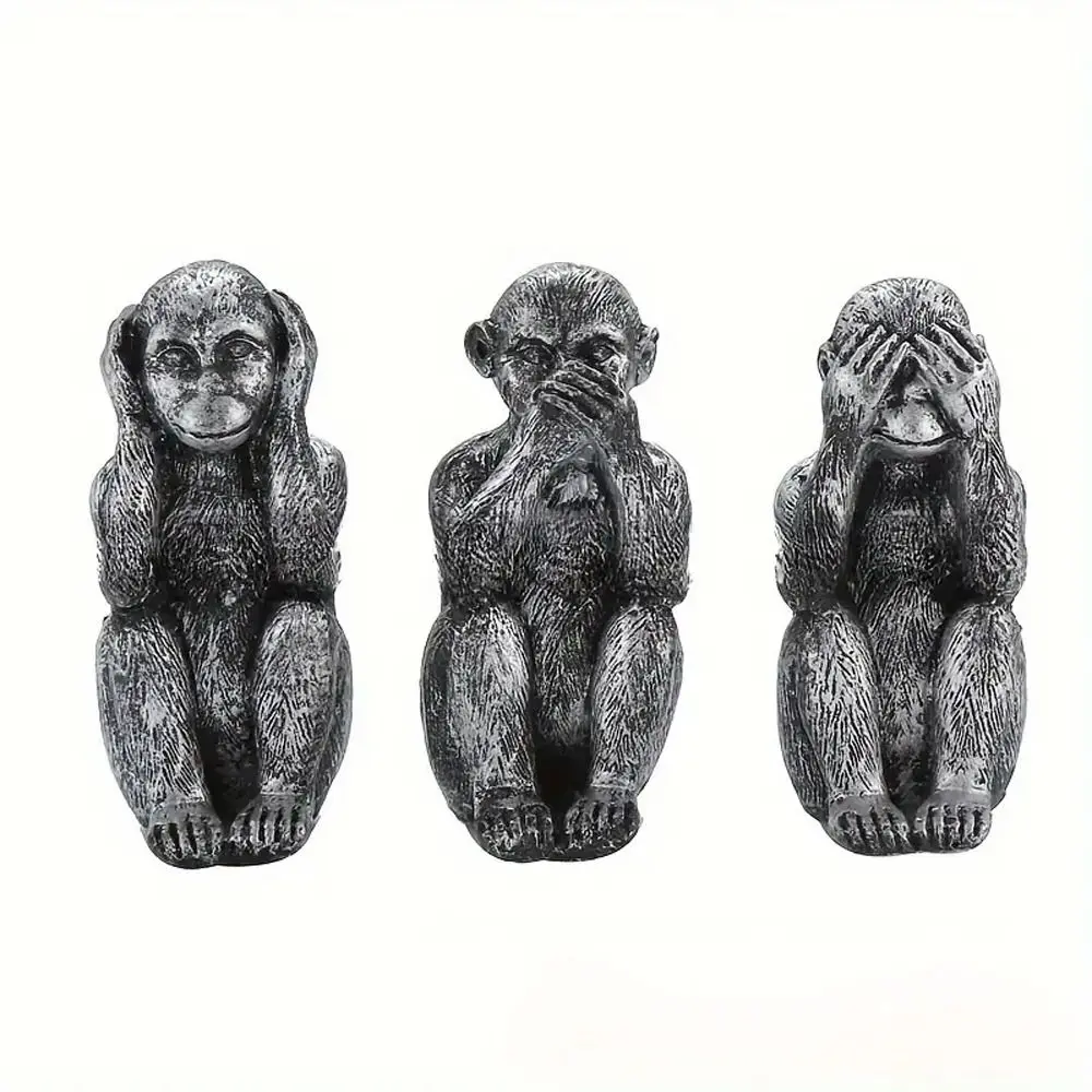 

Resin Whimsical No Evil Monkeys Figurine Lifelike Festival Three Wise Monkeys Figurine Handmade Craft Collectible