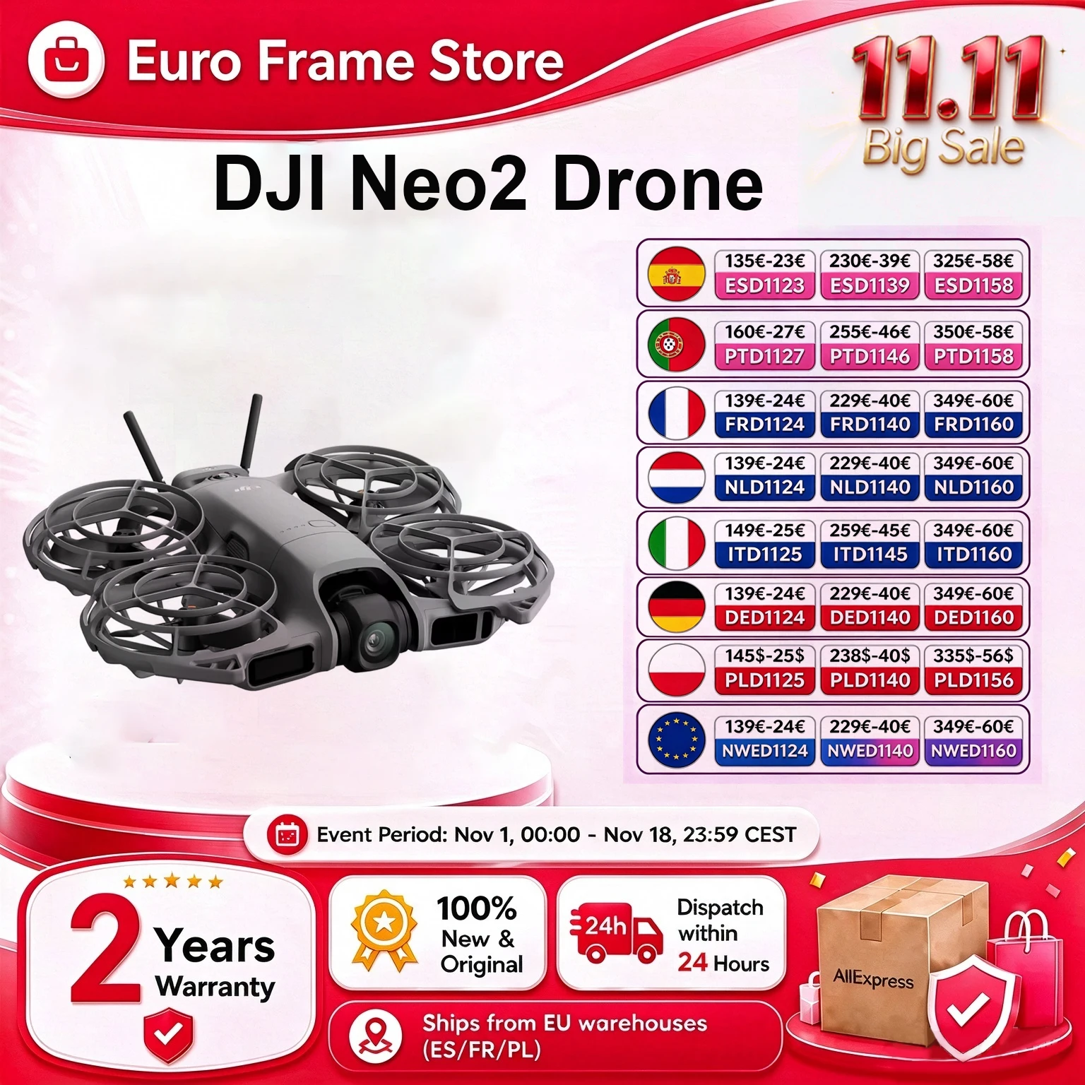 DJI Neo2 Drone Fly Camera Drone 4K Video estabilizado 151g Luz y portátil Protección de hélice de cobertura total nueve 2 C0
