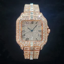 Luxurious Full Diamond Watch For Men Popular Rose Gold Iced Out Quarz Watches Fashion Hip Hop Jewelry Reloj Hombre Dropshipping