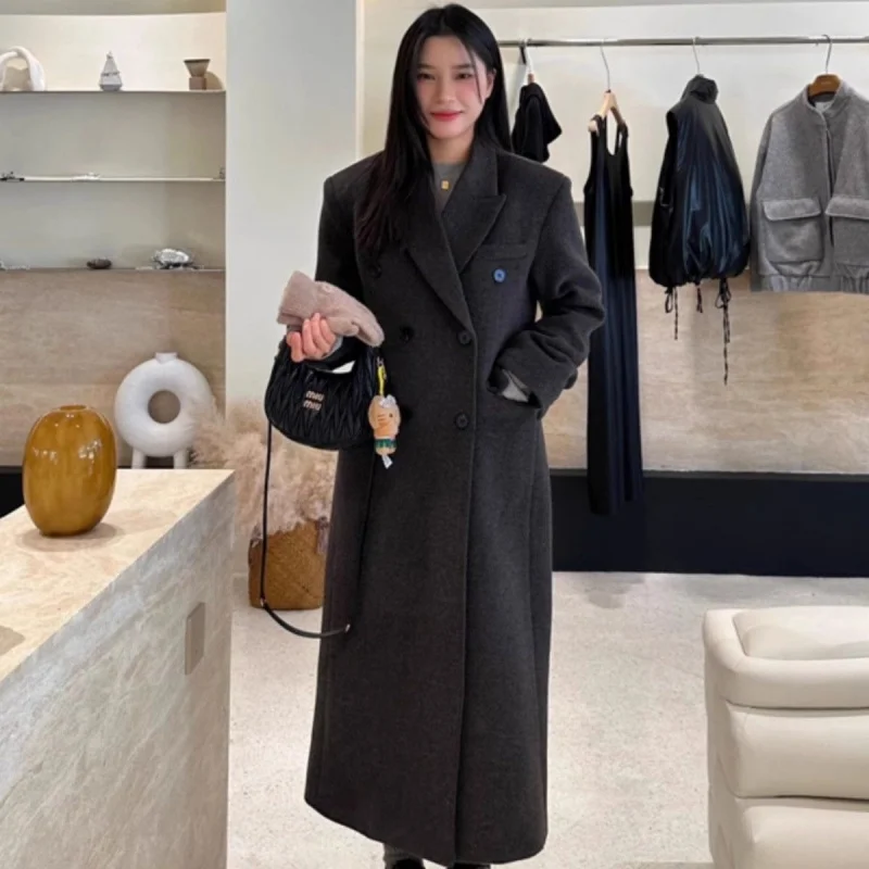 معطف صوفي رمادي للنساء لخريف وشتاء 2025، معطف جديد راقي، صوف صغير، سميك، طراز هيبورن #4