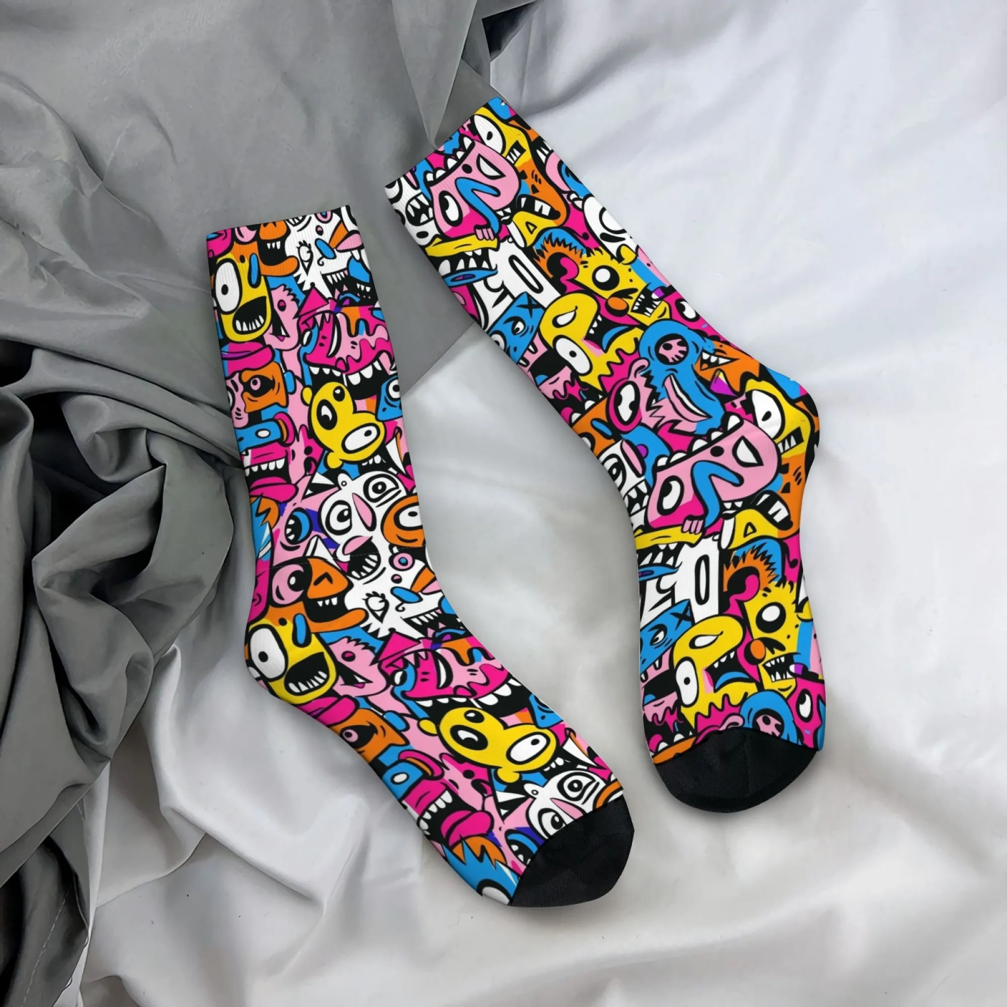 Cartoon Street Graffiti Men's Socks Harajuku Style Novelty Funny Happy Hip-Hop Socks Breathable Non-Slip Casual Fashion Socks