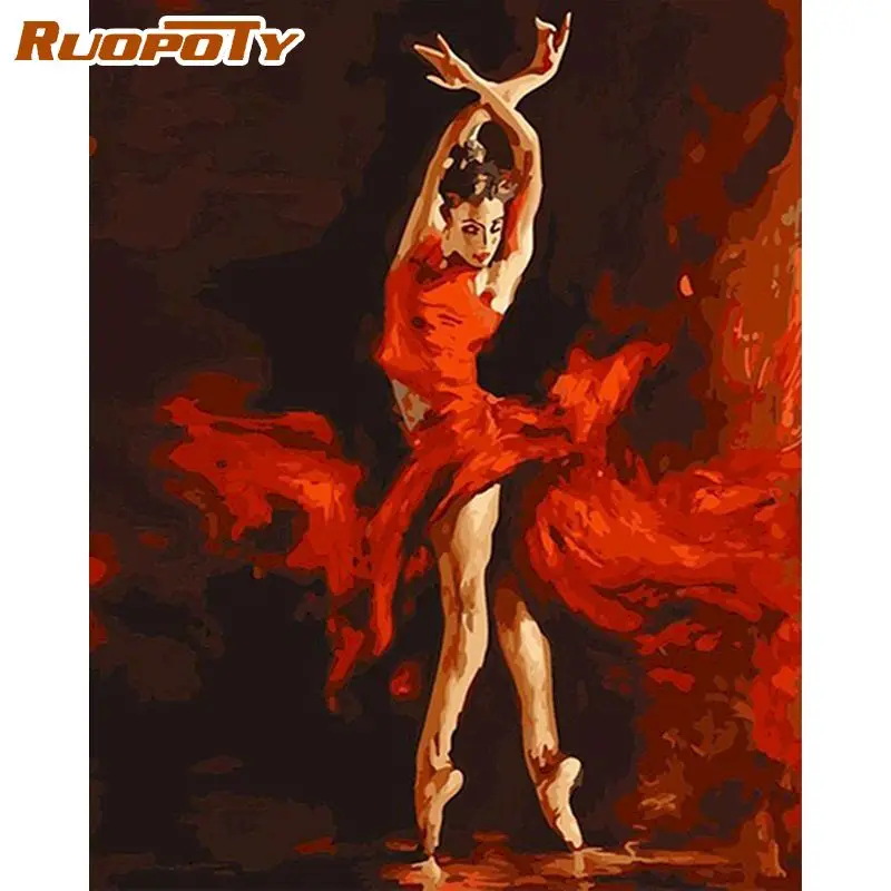 

RUOPOTY Oil Painting By Numbers Frame Handmade Picture Drawing Dancing Girl Diy Crafts Home Decor Gift For Adults Acrylic Paint