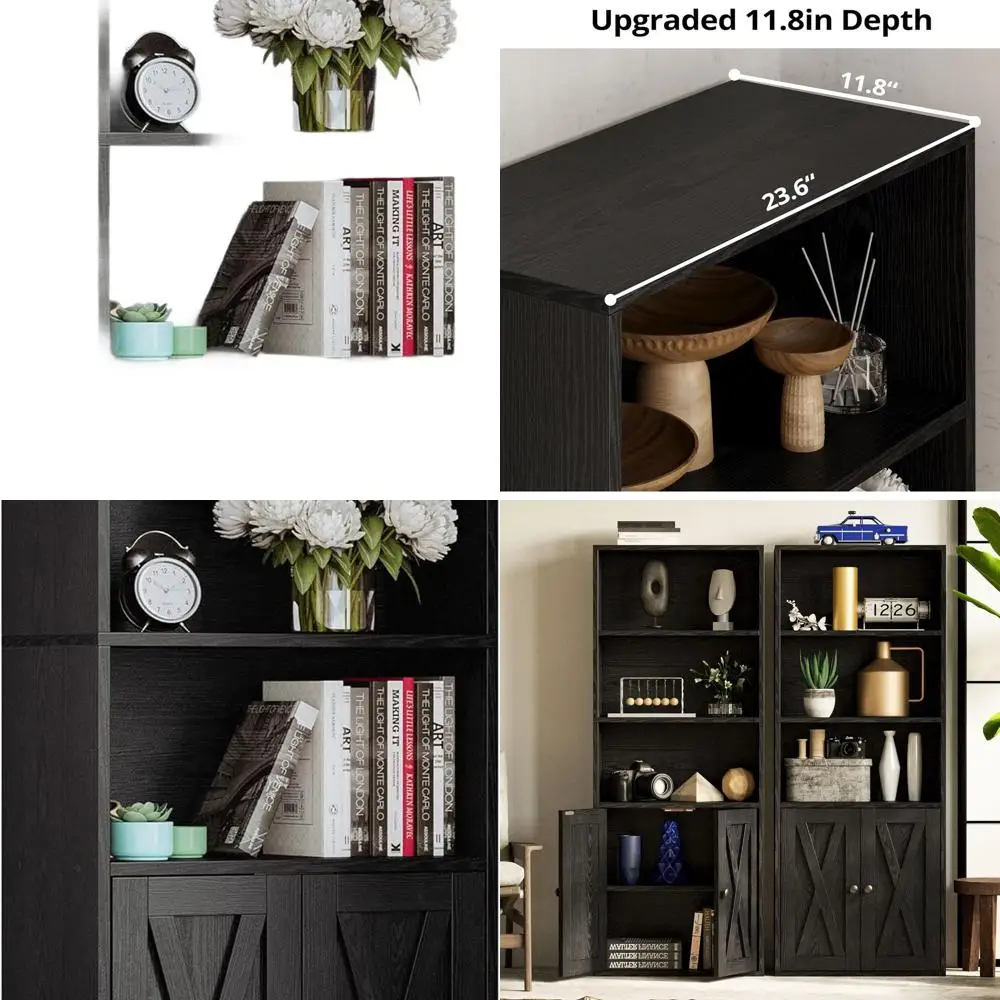 

Floor Standing 5-Shelf Bookcase with Doors, 11.8 Depth, for Home and Office Storage and Display