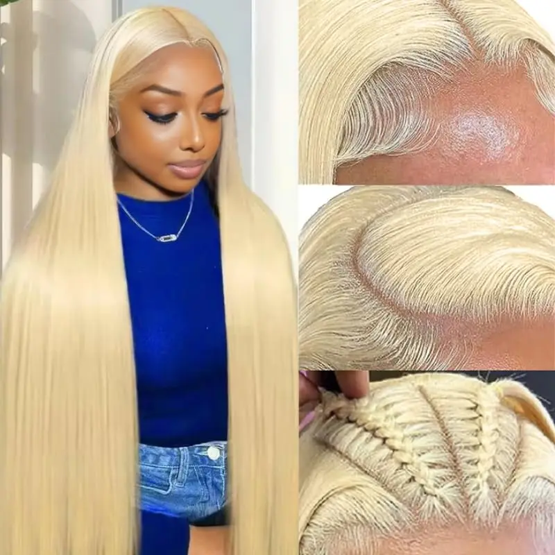 

100% 613 Lace Frontal Wig Human Hair 20--30INCH 13x4 Lace Blonde Straight Wig Human Hair 180% Density Pre Plucked With Baby Hair