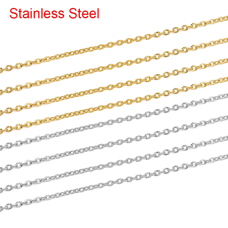 Chaînes plates en acier inoxydable PVD de 2 mètres, diamètre 2 mm, ne ternissent jamais, en vrac pour bracelets DIY et accessoires de bijoux