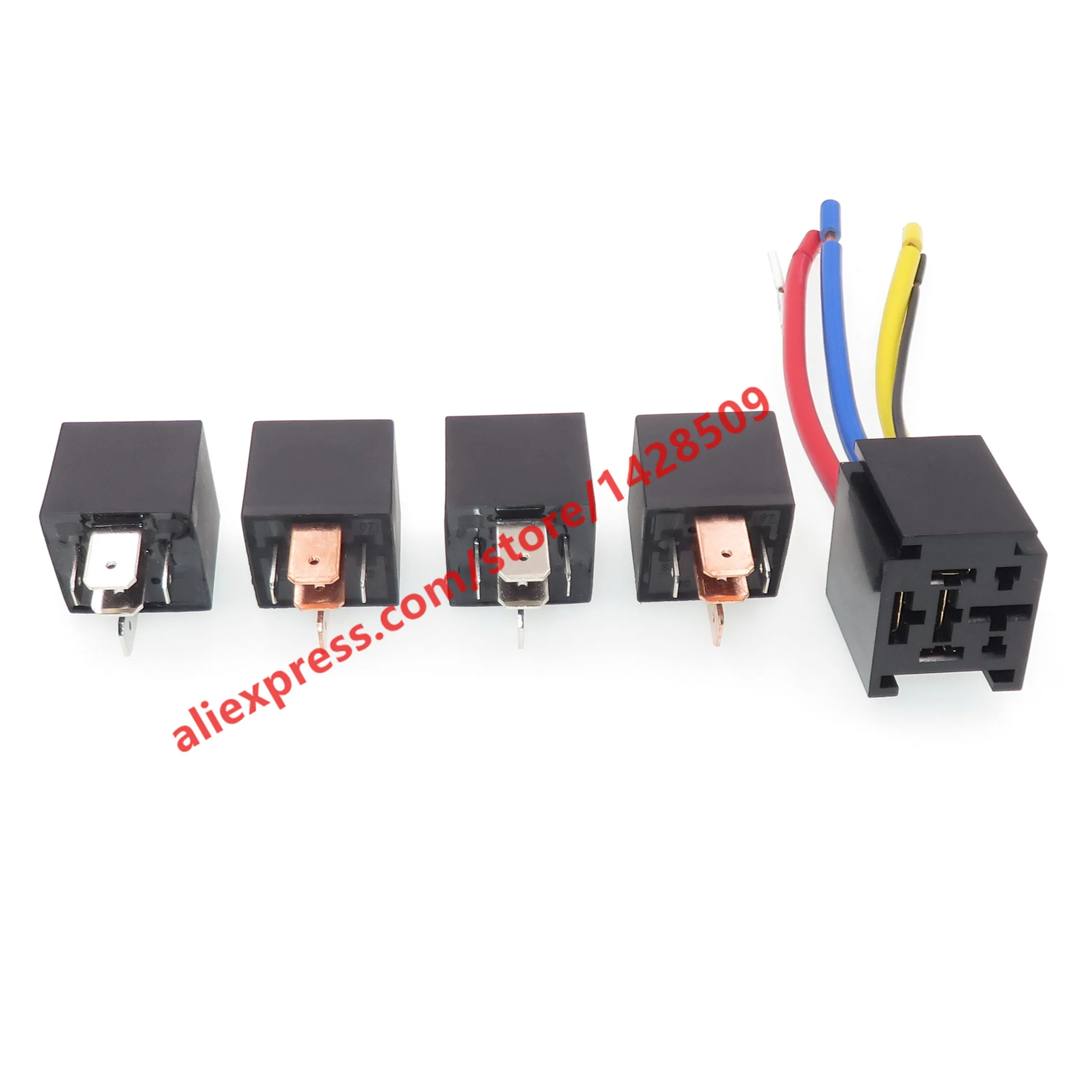 80A 12v 24V 48v 60v 5 Pin Car Relay Socket Plug With Wires Relay Auto Relay