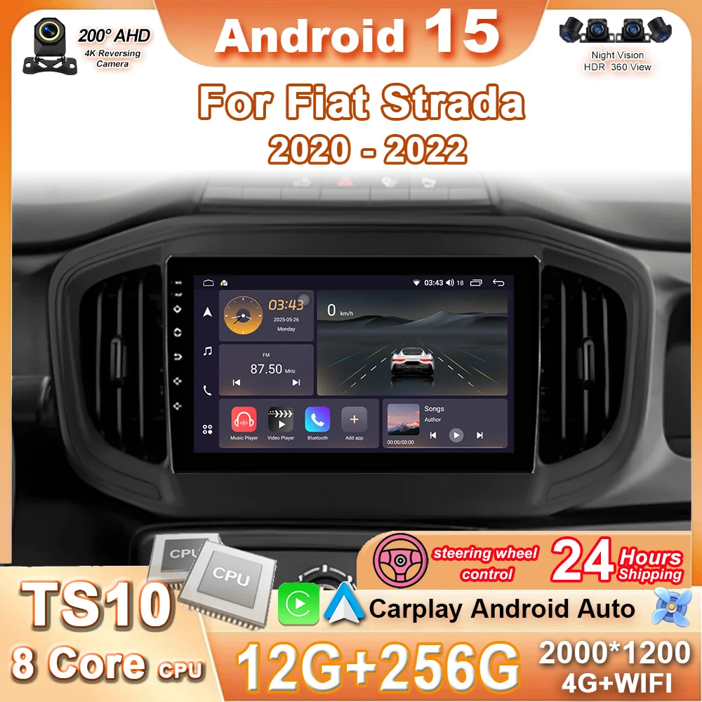 Android 15 Auto Carplay For Fiat Strada 2020 2021 2022 Car Radio Multimedia Video Player GPS Navigation Stereo 360 Camera WIFI