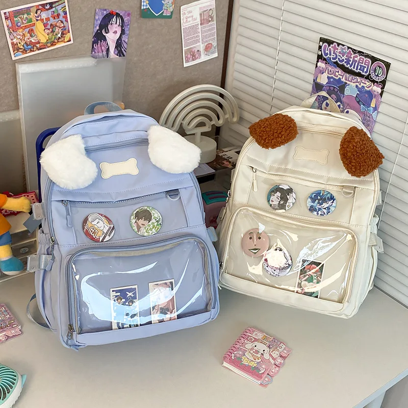 Fresh and cute little dog backpack, transparent pain bag, computer bag, regular school bag, and large capacity backpack