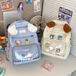 Fresh and cute little dog backpack, transparent pain bag, computer bag, regular school bag, and large capacity backpack