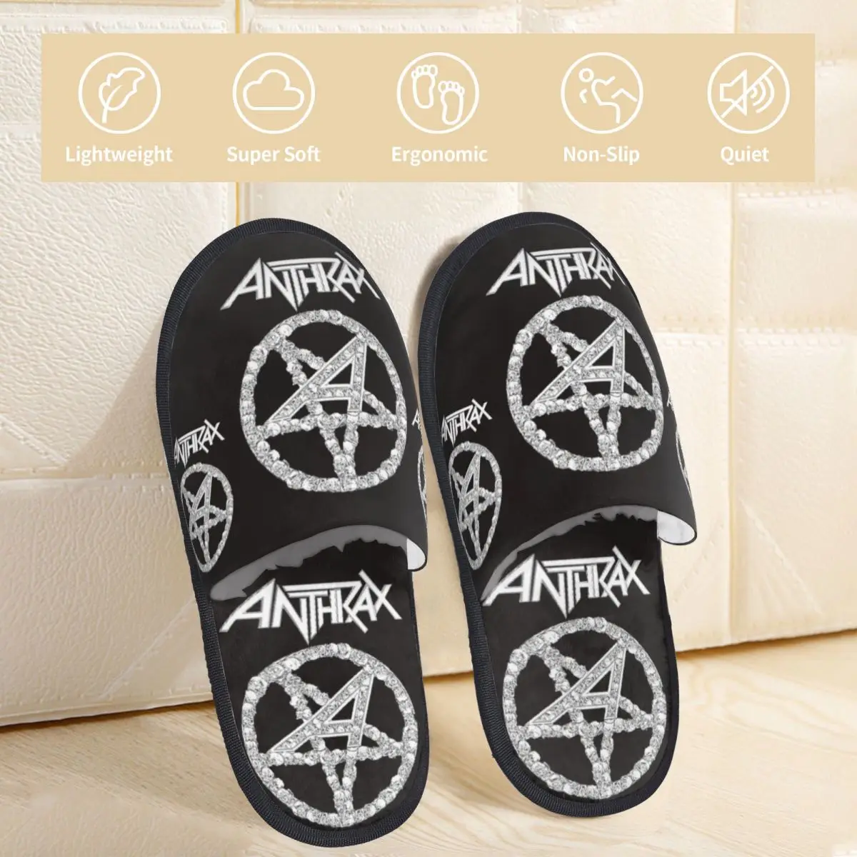 ANTHRAX BAND-zapatillas peludas a la moda para hombre y mujer, pantuflas especiales para el hogar