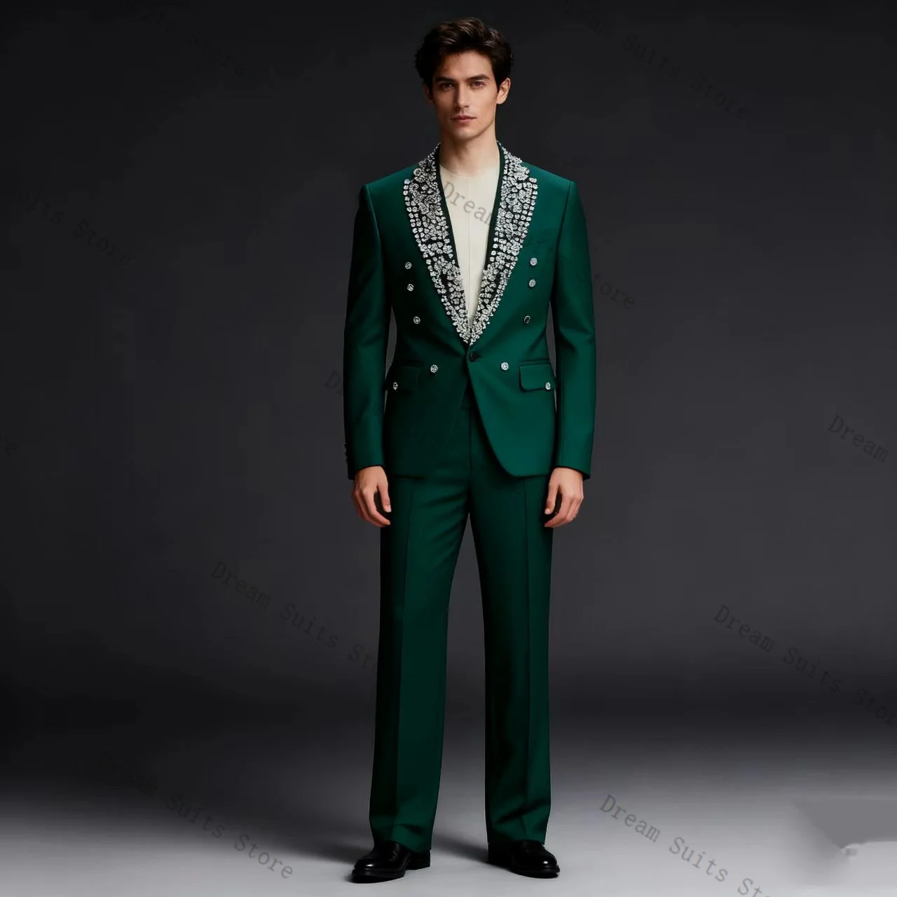 

Blue Crystals Men Suit Set 2 Pcs Blazer+Cotton Pants Trousers Customized Formal Office Business Jacket Wedding Tuxedos Coat