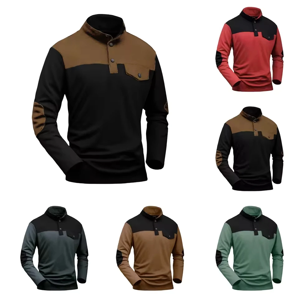 Sweatshirts For Men Men'S Long Sleeve Color Matching Button Neckline Waffleleisure Long Men Sweat Suits Two Piece Ropa Hombre