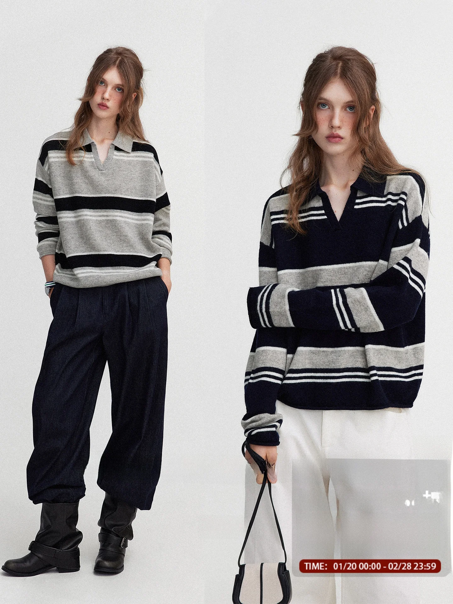 

Le Vintage Ne Striped Color Blo High Densi Wool Knitwear Women's Loose Fit Long Sve Casual Sle Winter Coat