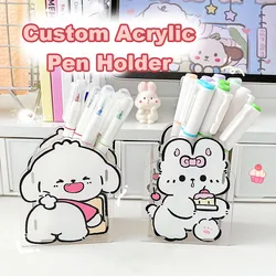 Custom Acrylic Pen Holder Cute Cartoon Desktop Stationery Organizer Multifunctional Storage Case for Bathroom Table