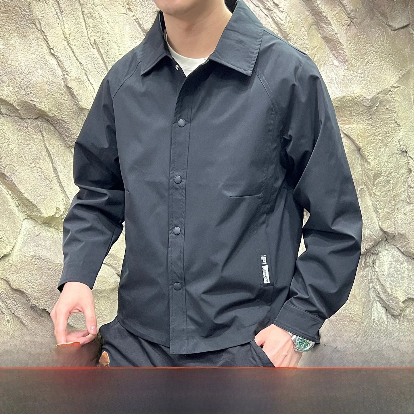 

Waterproof Breathable Adstrative Busin Series Men's Casual Outdoor Flip Collar Jaet Stand Fit Pure Color 3D Tailored