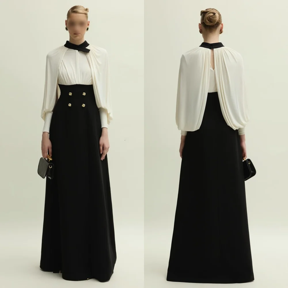 

Customized Jersey Pleat Button High Collar A-line Temperament Long Dresses Bespoke Occasion Women Evening Elegant Party Wedding