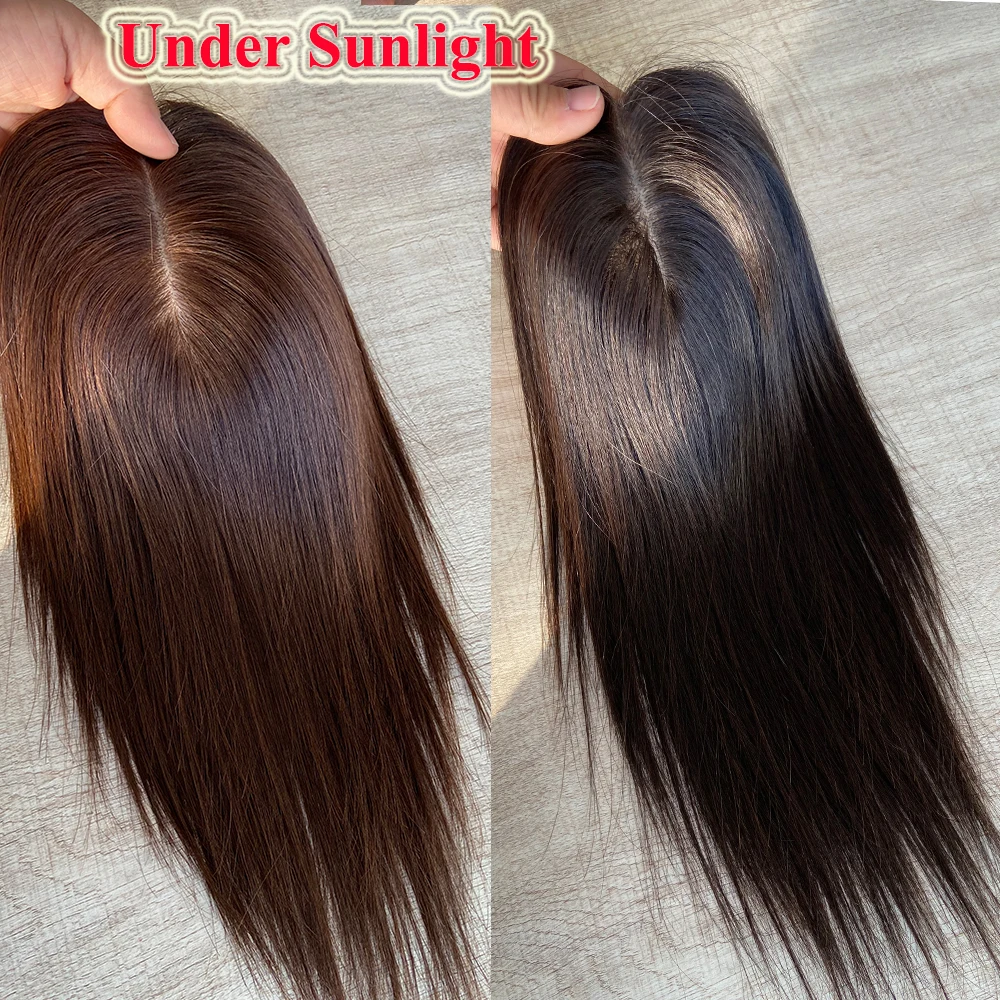 8*12 cm Toppers Human Hair Natural Scalp Topper Brown Color Silk Base 100% Virgin Human Hair Topper Clip In for Hair Thinning