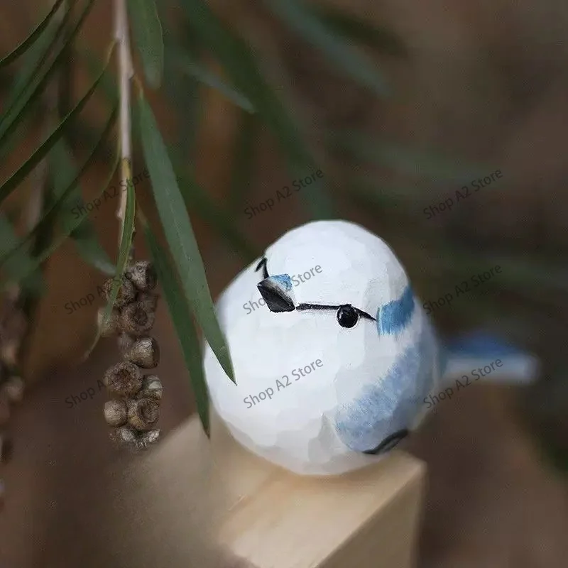 Wood carving bird workmanship desktop small ornament simple hand healing gift cute simulation waving