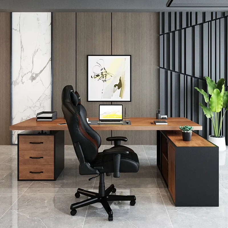 LOFT Solid Wood Desk with Drawers Simple Modern Boss Manager Desk Single Desktop Computer Desk and Chairs