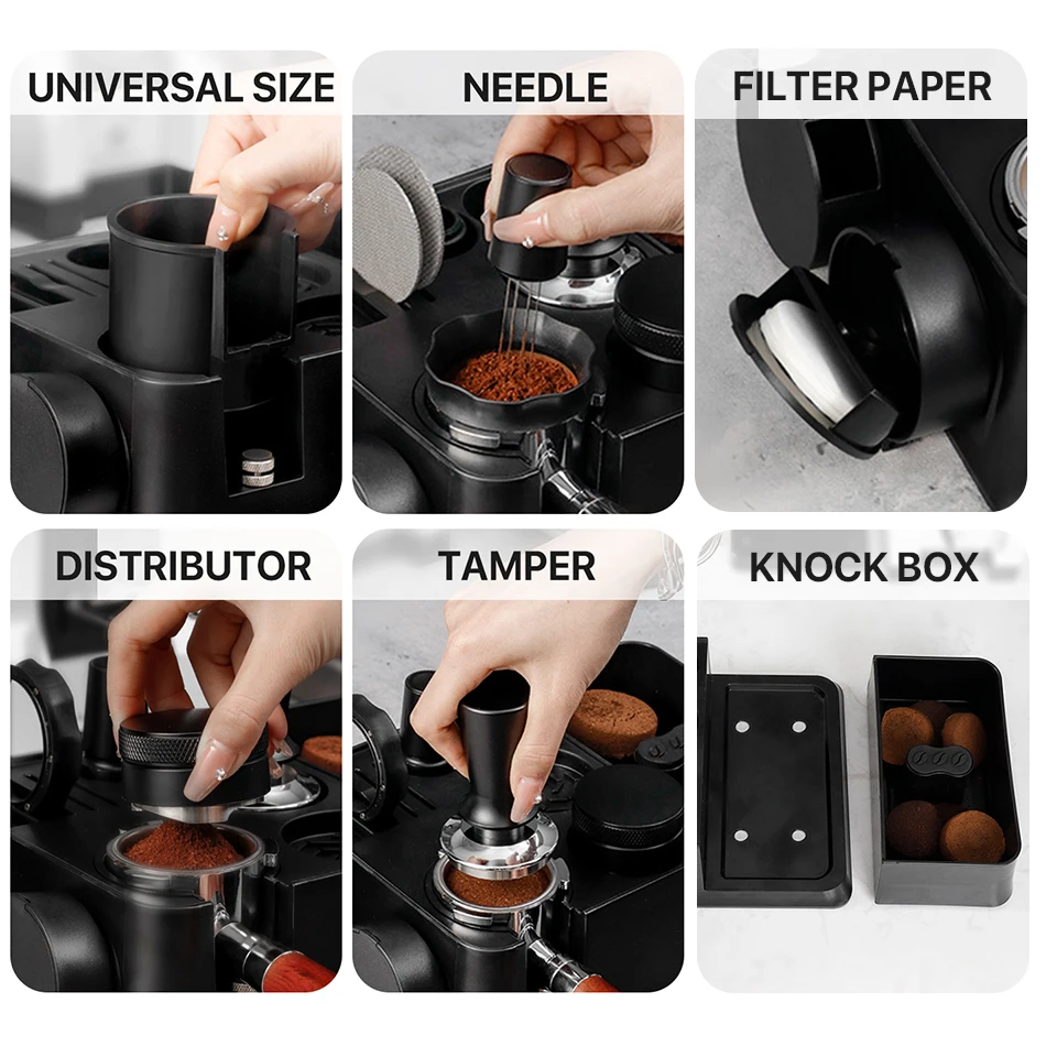 Imagem -03 - Abs Coffee Portafilter Rack Suporte do Distribuidor Espresso Tamper Mat Stand Knock Box Acessórios de Café 51 mm 53 mm 58 mm