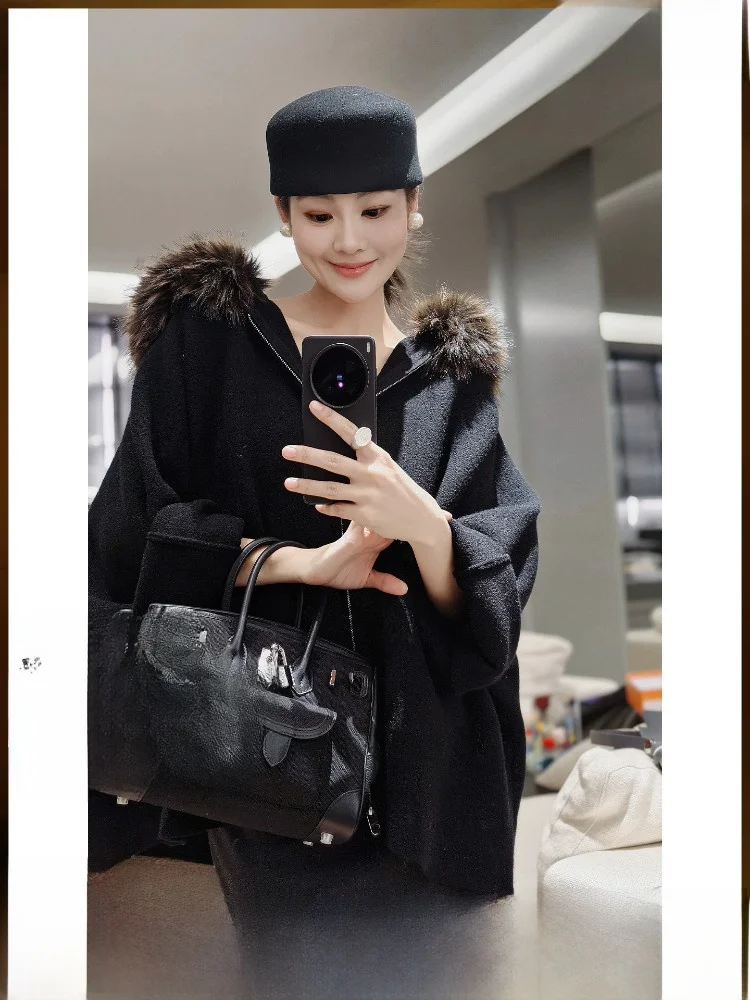 

Elegant Detachable Fur Collar Sweater Jacket by Meiyang Comfortable Long Sleeve Hooded Knitted Outerwear for Women