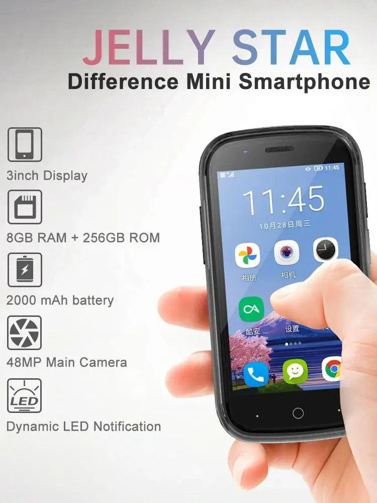Unihertz Jelly Star Mini Smartphone Android 13 8 GB 256 GB LED-Licht entsperrt transparente Backshell-Handys 48 MP 3-Zoll-Telefon