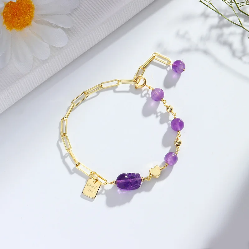 

Natural Amethyst Bracelet Female Transfer To Help Study Pixiu Crystal Bracelet INS Niche Design Bracelet Gift for Couples