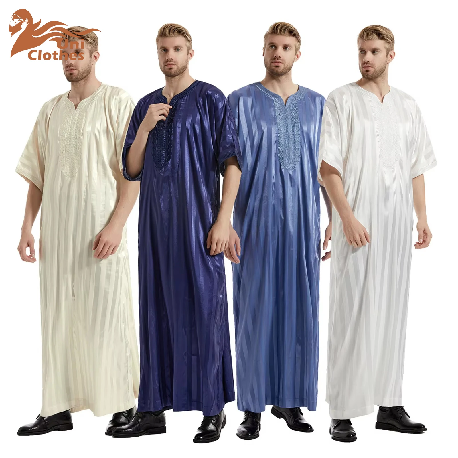 2024 Eid Ramadan Muslim Men Dress Jubba Thobe Islamic Abaya Long Robe Saudi Musulman Thawb Caftan Abayas Jubah Dubai Arab