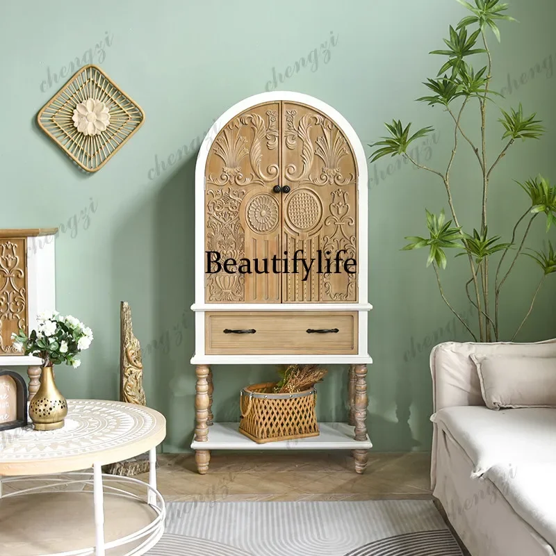 F150 French retro arched living room carved bookcase floor-to-ceiling display dining side high cabinet