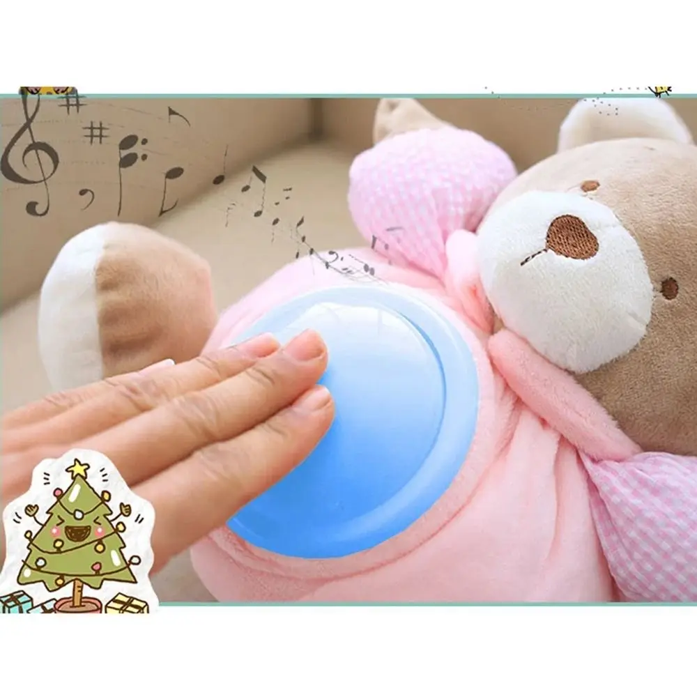 Seguro musical apaziguar urso brinquedos respiração luz imprensa tipo bebê bonecas de pelúcia interativo confortável sono chupeta aniversário