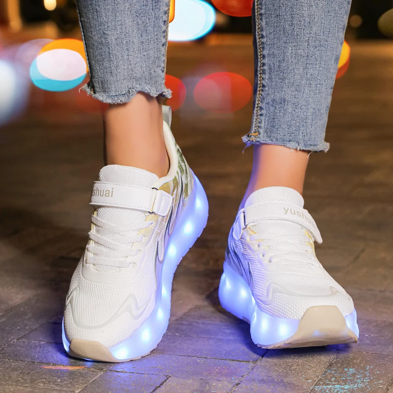 Новые зимние каблуки для девочек 2025: невидимые 4-колесные автоматически выдвижные износостойкие спортивные роликовые туфли повседневные