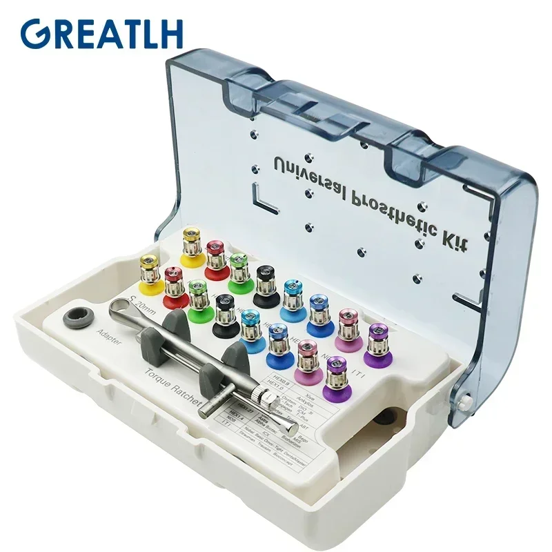 Tournevis d\'implant dentaire clé dynamométrique colorée à cliquet 10-70NCM avec 16 tournevis Kit d\'outils de restauration universels