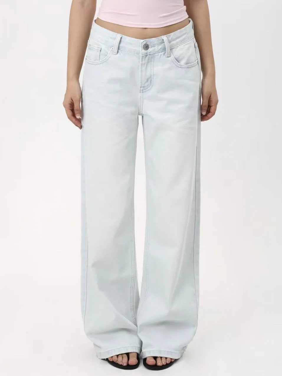 

MIMIETTE Slim Straight Light Blue Washed Low Waist Jeans Versatile Simple Design Ladies Cotton Denim Spring Season