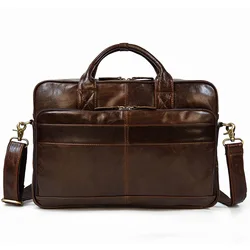 Maletín Vintage de cuero genuino para hombre y mujer, Cartera de mano para ordenador portátil de 14 pulgadas, color negro, marrón y café, M3319