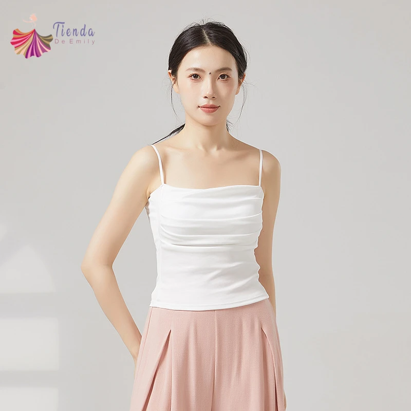 

Классическая танцевальная майка, женская плиссированная майка, жилет с регулируемым ремешком, современная тренировочная одежда, внутренний базовый тонкий костюм для выступлений