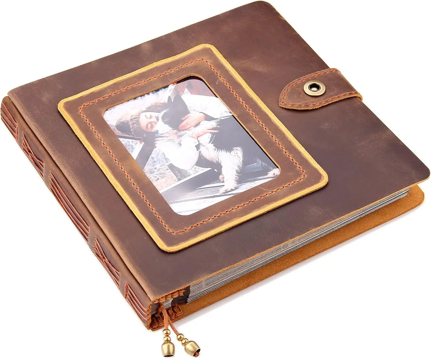 

Brown Leather Self-Adhesive Photo Album, 9.6x9.6x1.3 in, Holds 3x5, 4x6, 5x7, 6x8 Photos