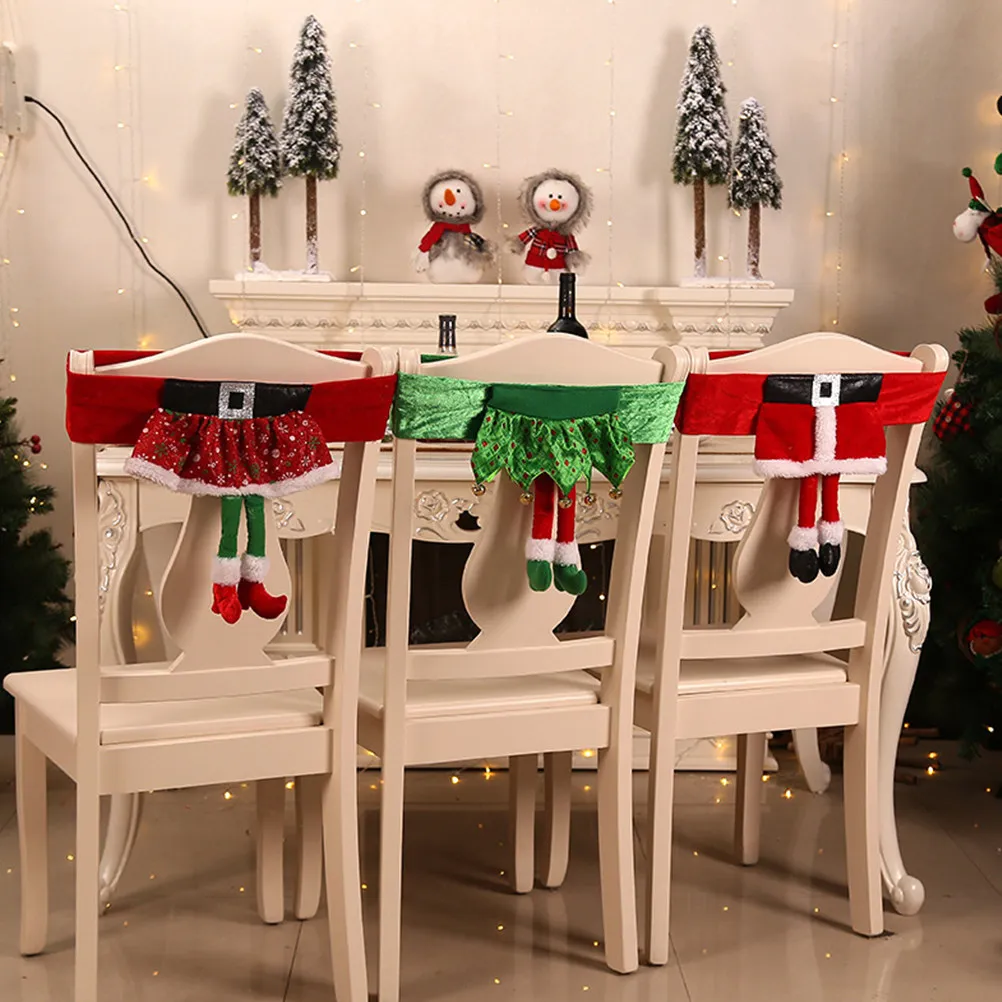 Festive Christmas Chair Cover Plaid Pattern Dust Resistant Dining Chair Protector for Home Kitchen Party Decoration Holiday