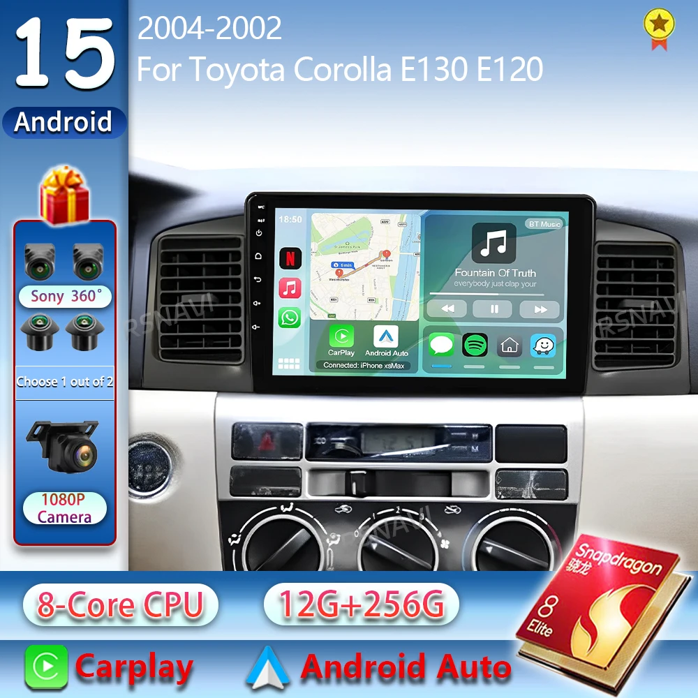 أندرويد 15 لتويوتا كورولا E120 2001 2002 2003 2004 2K QLED أندرويد راديو السيارة الوسائط المتعددة مشغل فيديو نظام تحديد المواقع ستيريو CarPlay