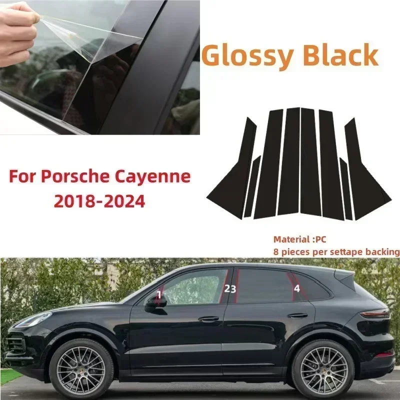 

8Pcs Gloss Black Car Door Window Trim Pillar Posts Decorative Cover Trim for Porsche Cayenne 2018-2022 2023 2024 Auto Stickers