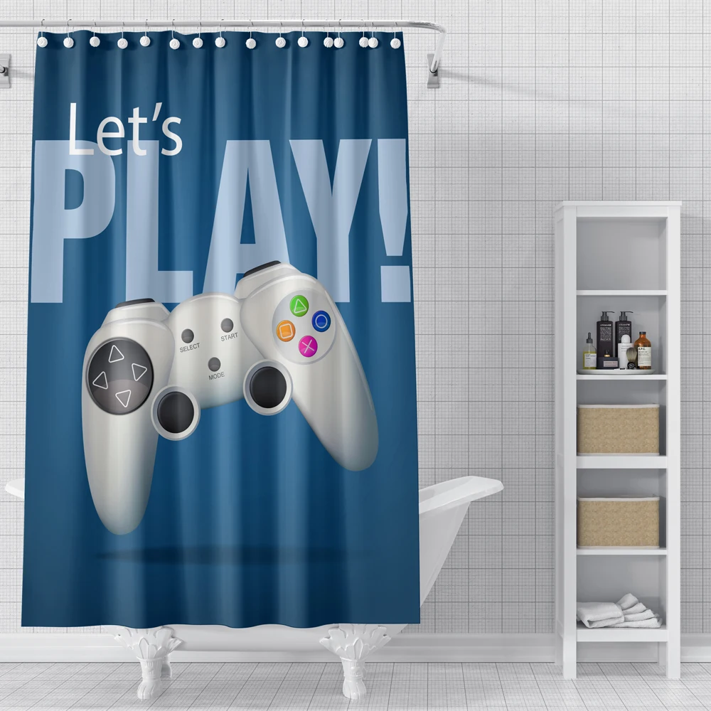 Funny Game Console Shower Curtain Gamepad Themed Bath Curtain 3D Waterproof Fabric Gamer Shower Curtain for Bathroom Home Decor