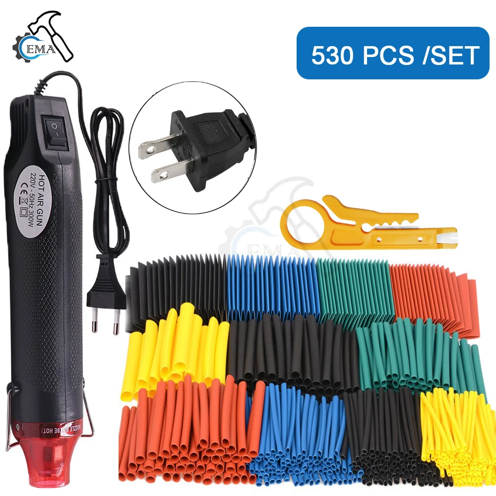 656/1060 stks Krimpkous Met 300 W Heteluchtpistolen Kit EU US 110 V 220 V Krimpkous Kit 2:1 Cover Kabel Reparatie Bescherming