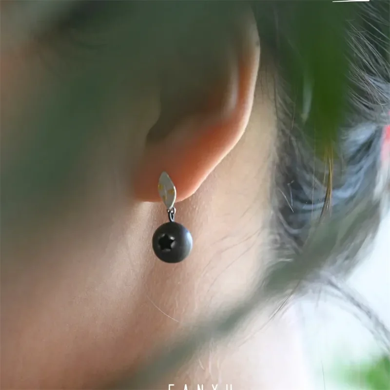 Fun Cute style Simulated Fruit Blueberry Earring, Ring UNISEX April Fool Day realistic eye-catching fashion jewelry earring ring